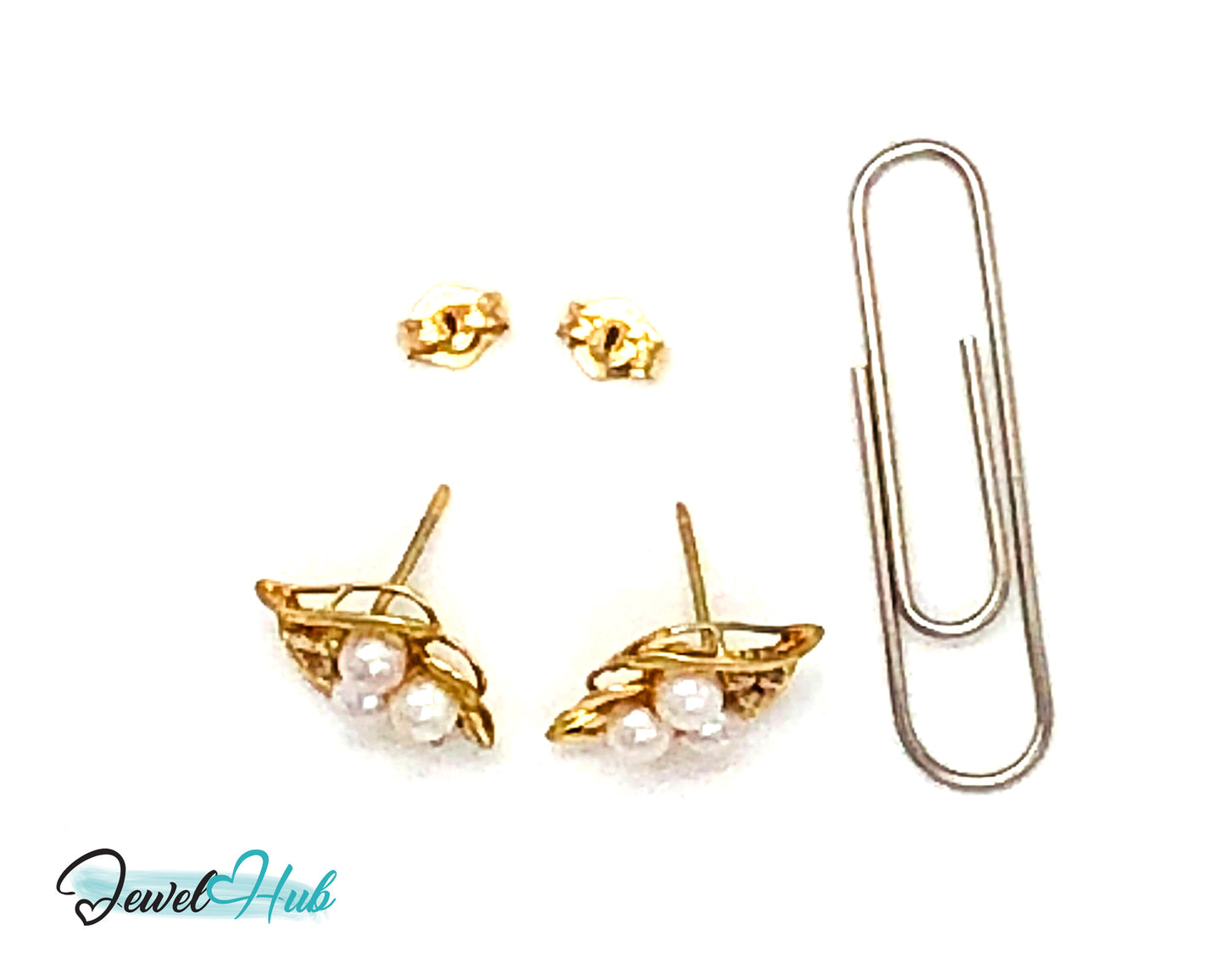 14k (585) Solid Yellow Gold Floral Pearl and Diamond Earrings