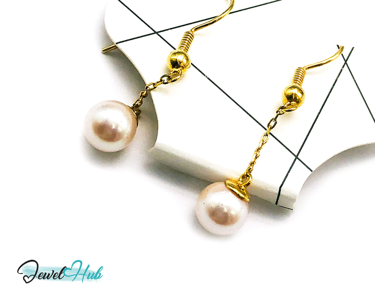 Elegant 14k (585) Solid Gold Peachy Pink Pearl Dangling Earrings