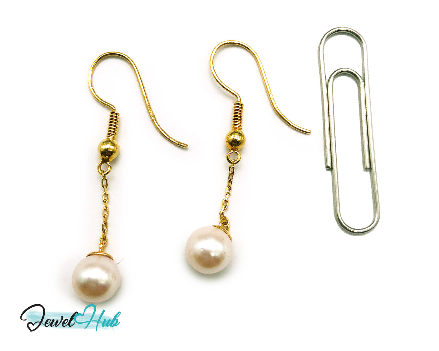 Elegant 14k (585) Solid Gold Peachy Pink Pearl Dangling Earrings