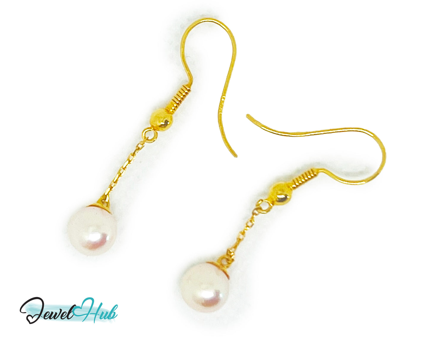 Elegant 14k (585) Solid Gold Peachy Pink Pearl Dangling Earrings