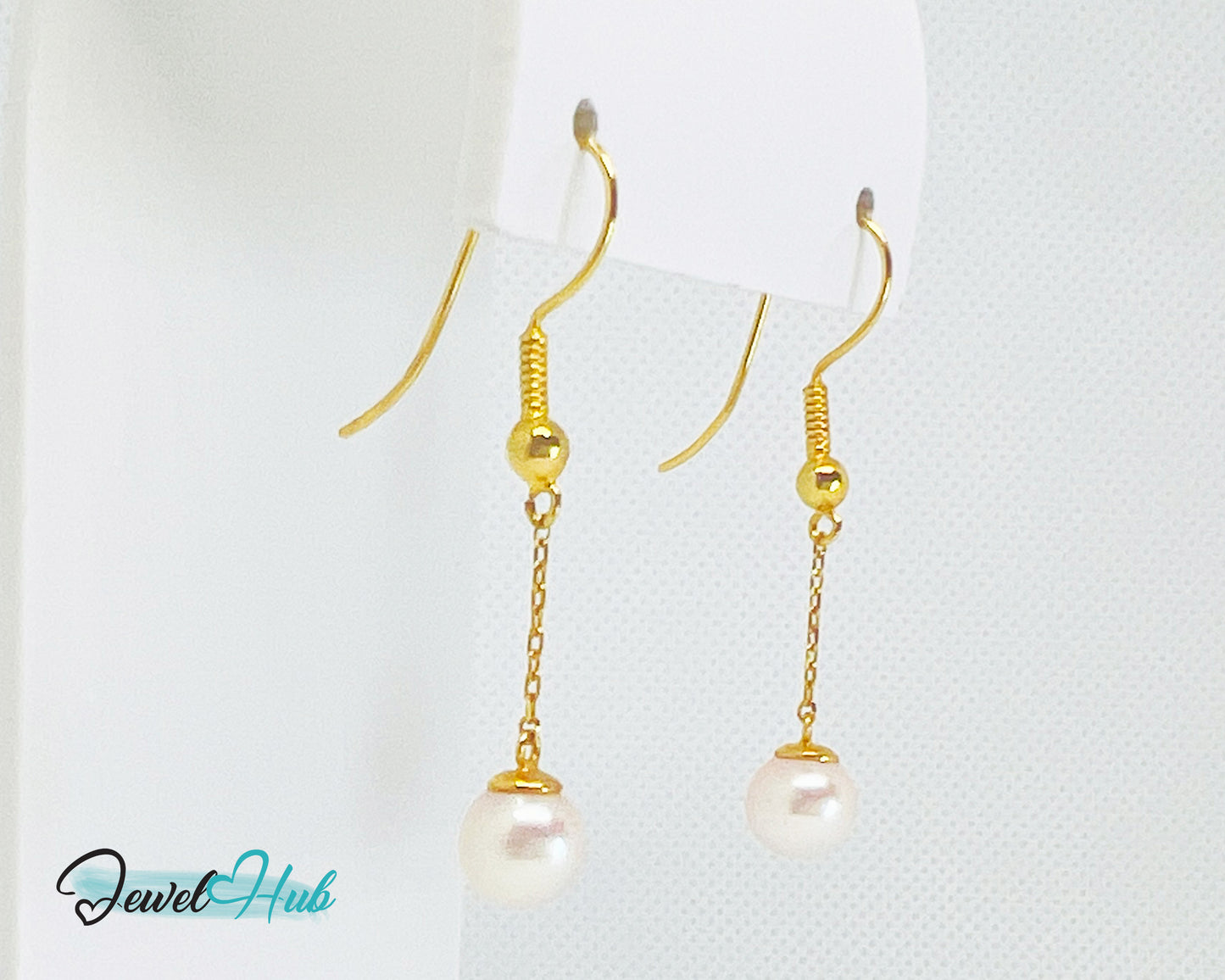 Elegant 14k (585) Solid Gold Peachy Pink Pearl Dangling Earrings