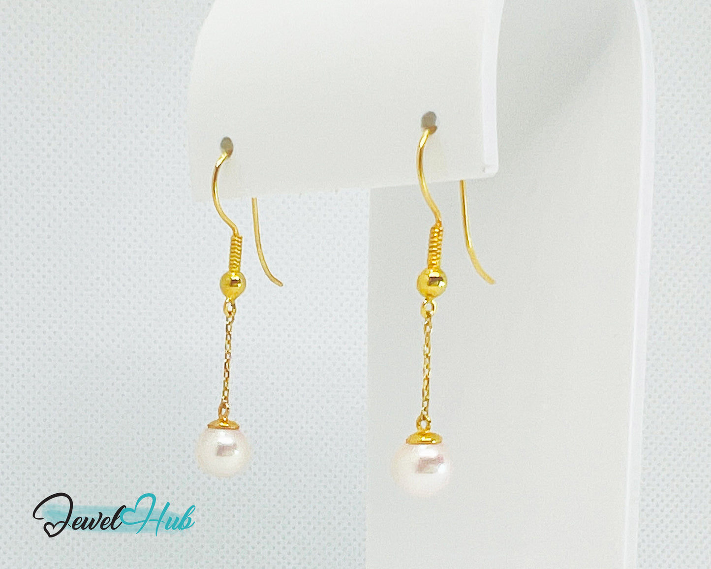 Elegant 14k (585) Solid Gold Peachy Pink Pearl Dangling Earrings