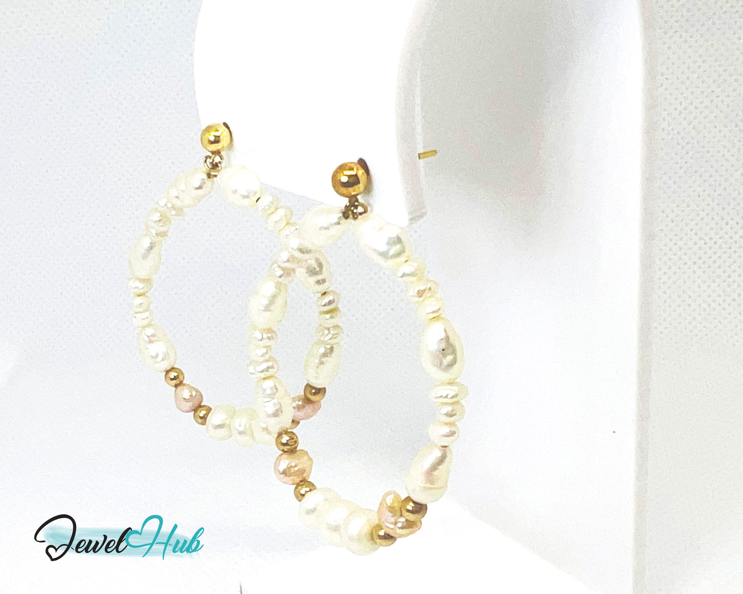 14k Freshwater Pearl Large Circle Hoop Earrings – Organic Radiance