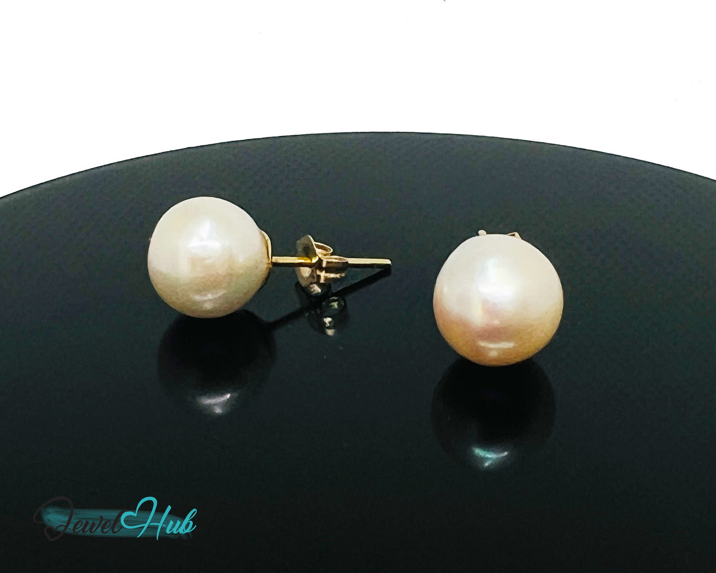 14K Solid Gold Blush Pearl Stud Earrings – 9mm Premium Freshwater Pearls