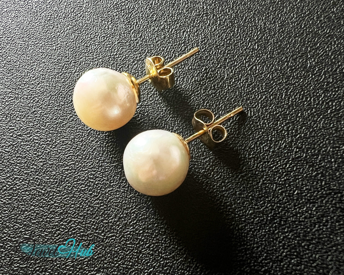 14K Solid Gold Blush Pearl Stud Earrings – 9mm Premium Freshwater Pearls