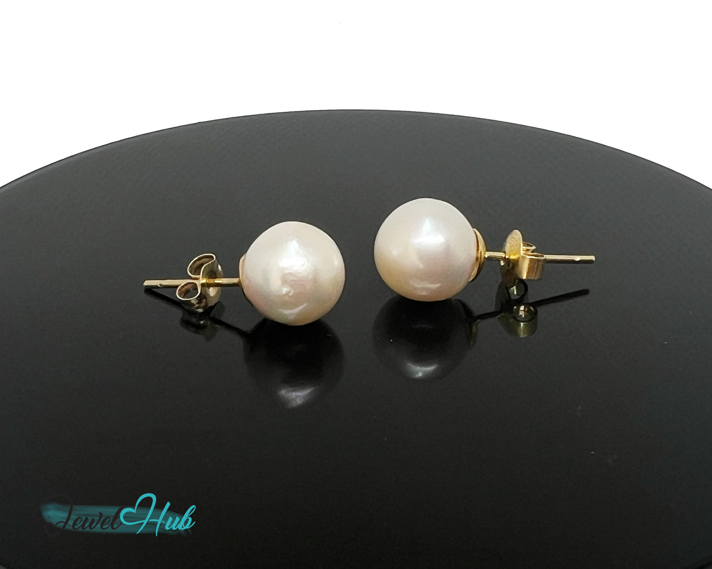 14K Solid Gold Blush Pearl Stud Earrings – 9mm Premium Freshwater Pearls