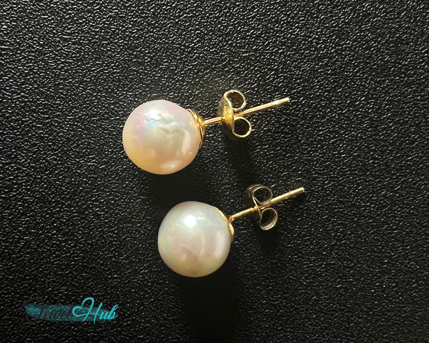 14K Solid Gold Blush Pearl Stud Earrings – 9mm Premium Freshwater Pearls