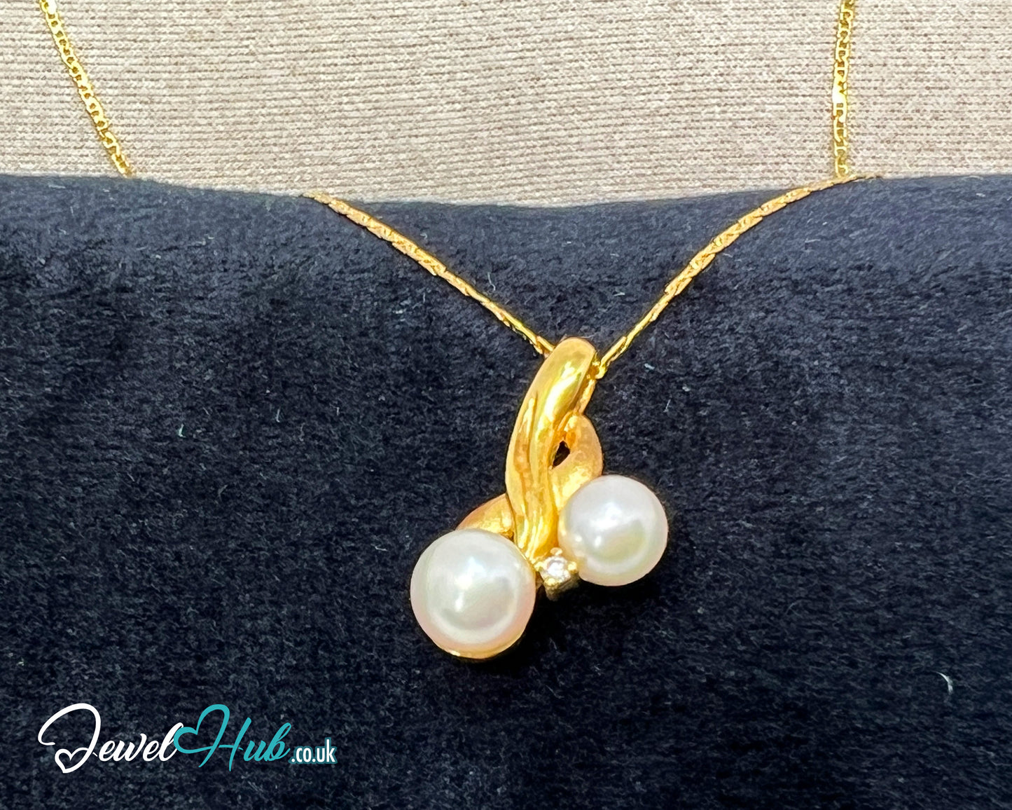 Twin Pearl Drop Pendant with Diamond in Solid 18K Gold