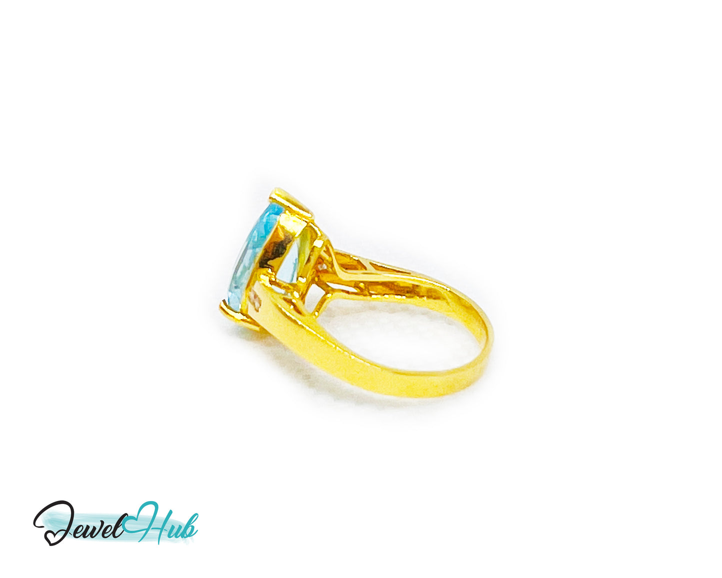 14k Gold Pear-Cut Topaz & Diamond Ring – Hallmarked (585) Centre Stone 4-carat | UK K US 5.5 | Statement Blue Collection