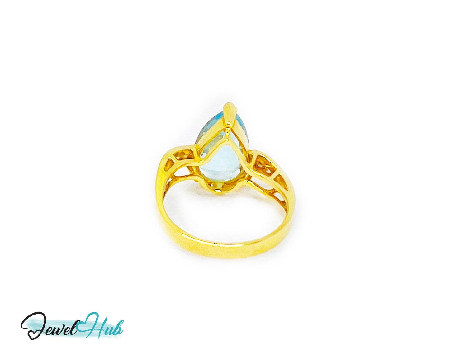14k Gold Pear-Cut Topaz & Diamond Ring – Hallmarked (585) Centre Stone 4-carat | UK K US 5.5 | Statement Blue Collection