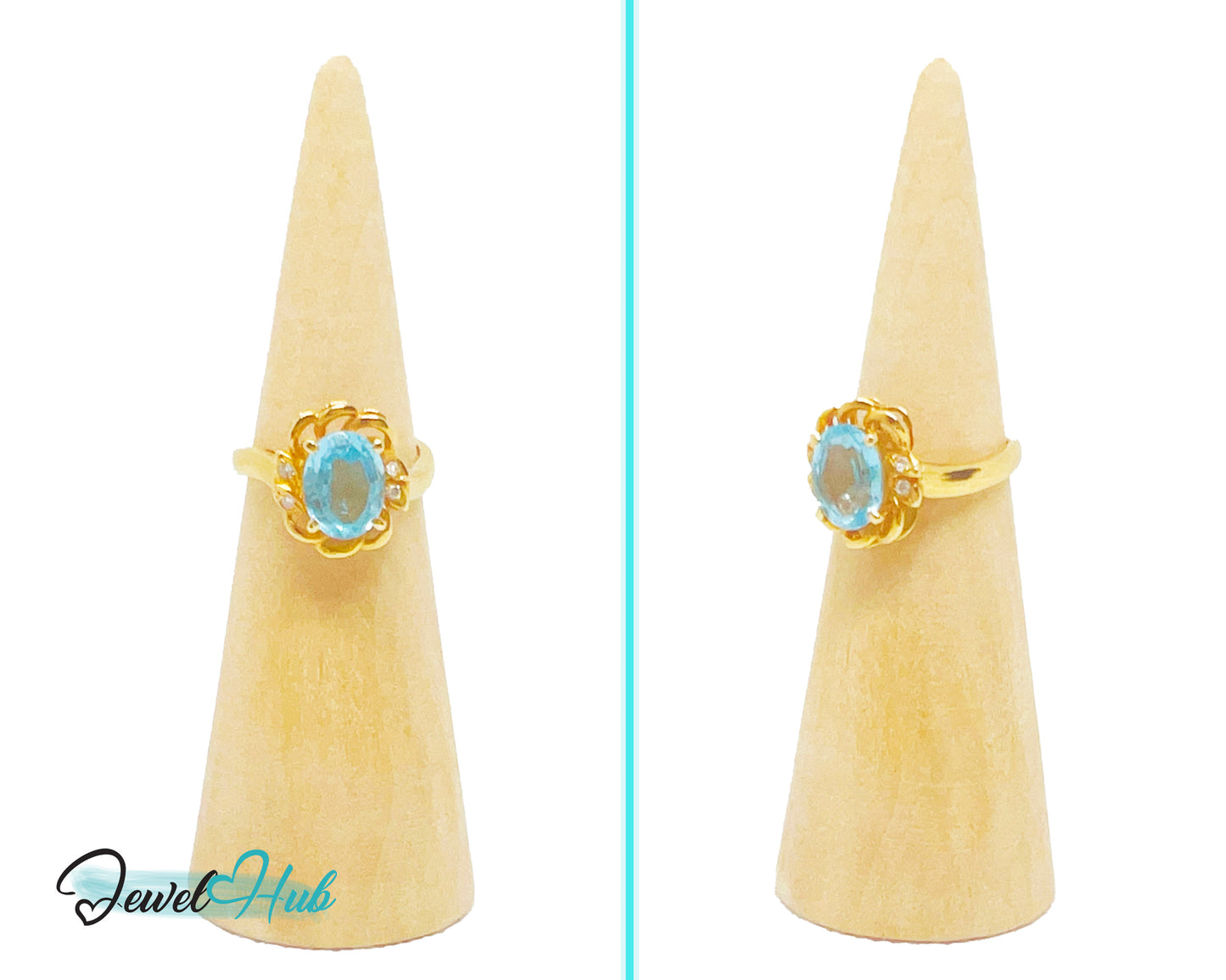 14K Gold Swiss Blue Topaz Ring – Hallmarked (585) Centre Stone 4.19ct | UK L US 6 | with Diamond Accents