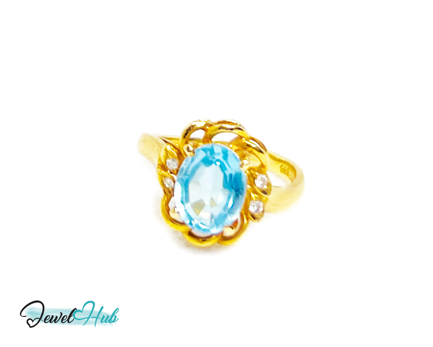 14K Gold Swiss Blue Topaz Ring – Hallmarked (585) Centre Stone 4.19ct | UK L US 6 | with Diamond Accents
