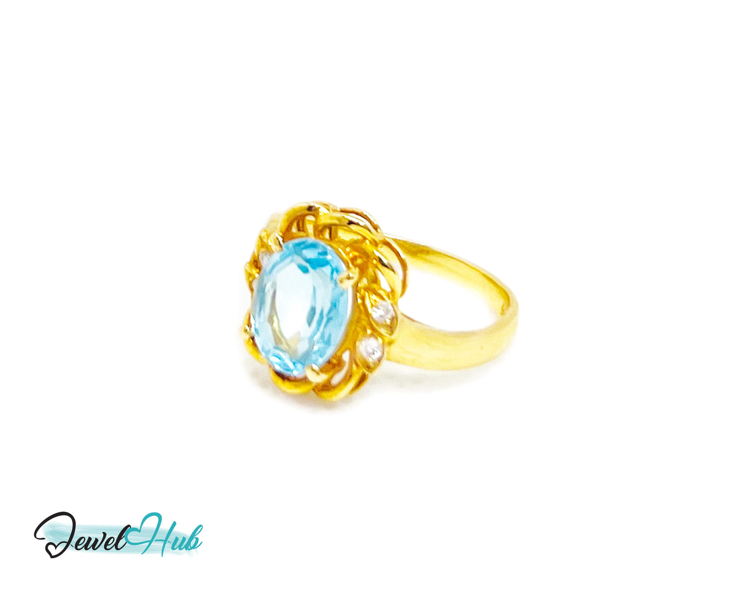 14K Gold Swiss Blue Topaz Ring – Hallmarked (585) Centre Stone 4.19ct | UK L US 6 | with Diamond Accents