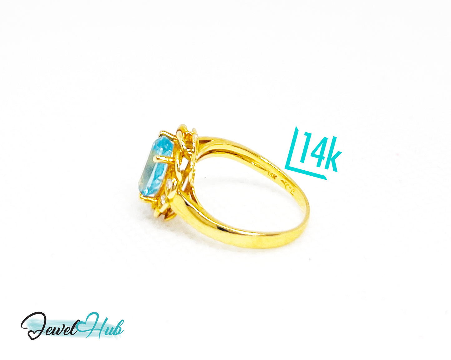14K Gold Swiss Blue Topaz Ring – Hallmarked (585) Centre Stone 4.19ct | UK L US 6 | with Diamond Accents