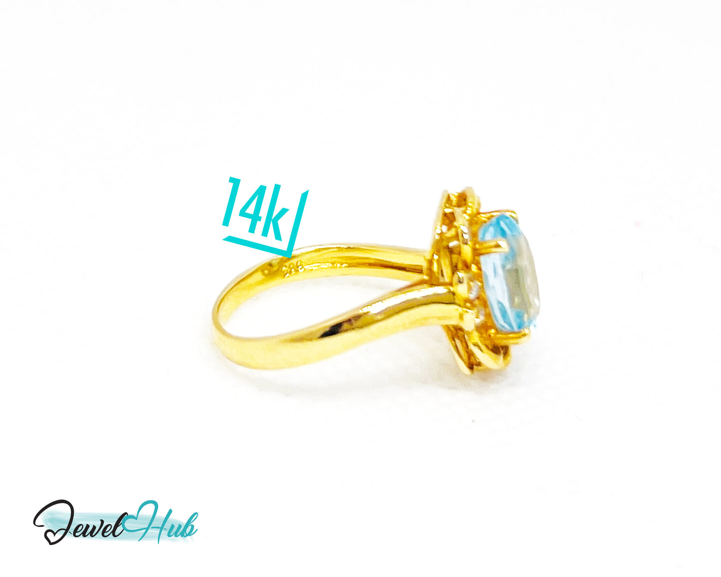 14K Gold Swiss Blue Topaz Ring – Hallmarked (585) Centre Stone 4.19ct | UK L US 6 | with Diamond Accents