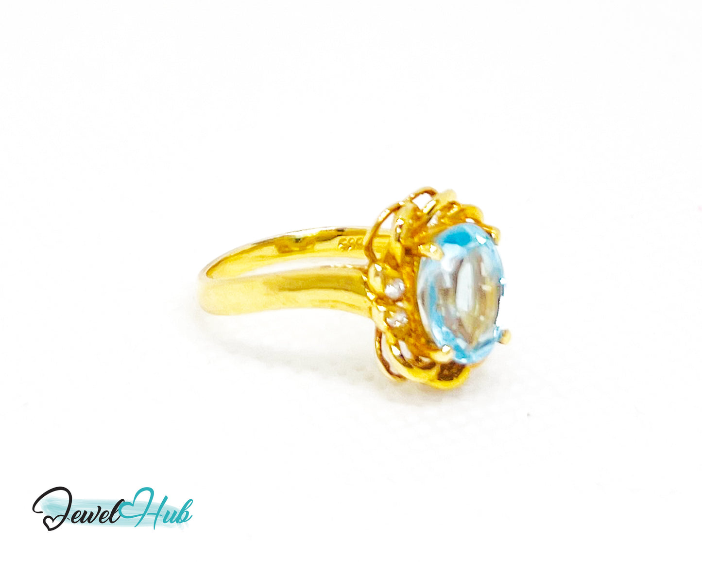 14K Gold Swiss Blue Topaz Ring – Hallmarked (585) Centre Stone 4.19ct | UK L US 6 | with Diamond Accents