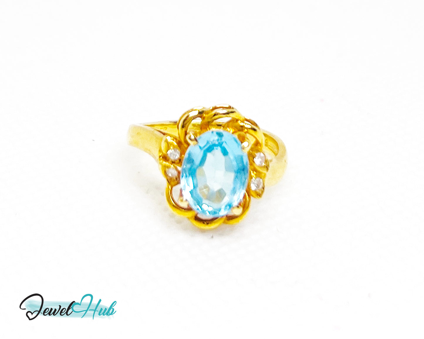 14K Gold Swiss Blue Topaz Ring – Hallmarked (585) Centre Stone 4.19ct | UK L US 6 | with Diamond Accents