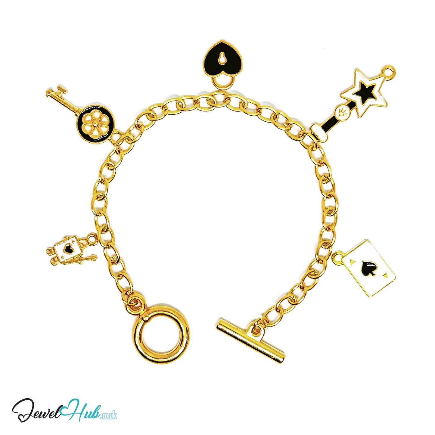 Fortune Teller Charm Bracelet · Gold-Tone Plated · Spade, Star & Key Motifs · Symbolic Shapes · 19cm
