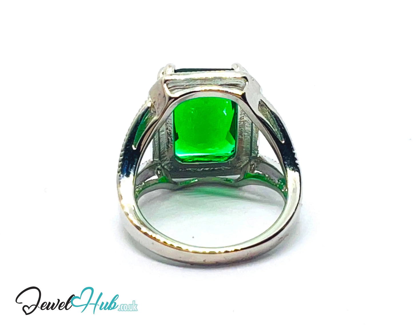 🔱 Emerald Radiance Ring – Premium Copper · White K Plated · UK M · US 6.5 · UK O · US 7.5 · Rectangle-Cut Stone · Sculptural Pavé-Inspired CT