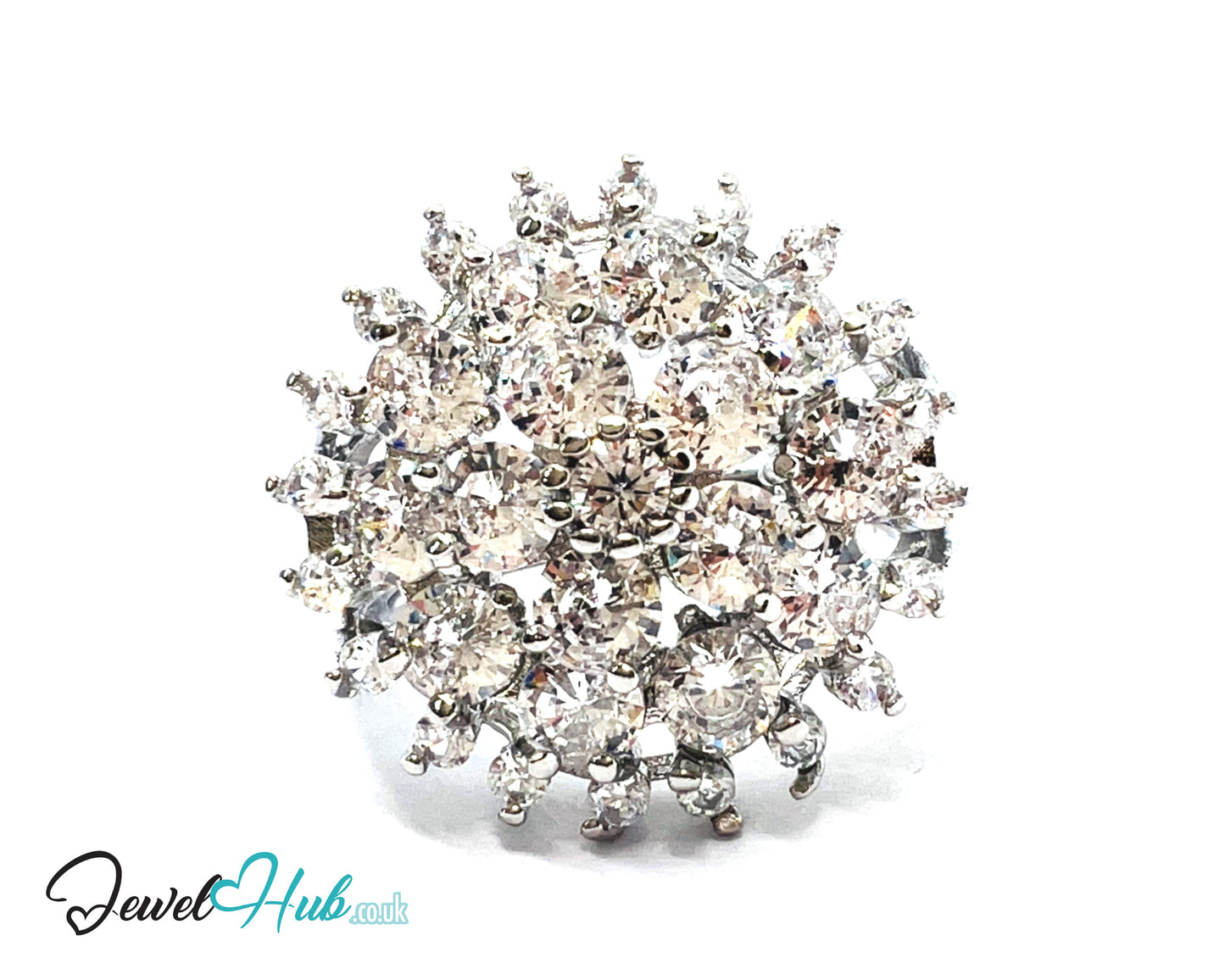 🔱 Royal Bloom Ring – Premium Copper · White K Plated · UK V · US 11 · Gemstone Cluster & Zirconia Halo