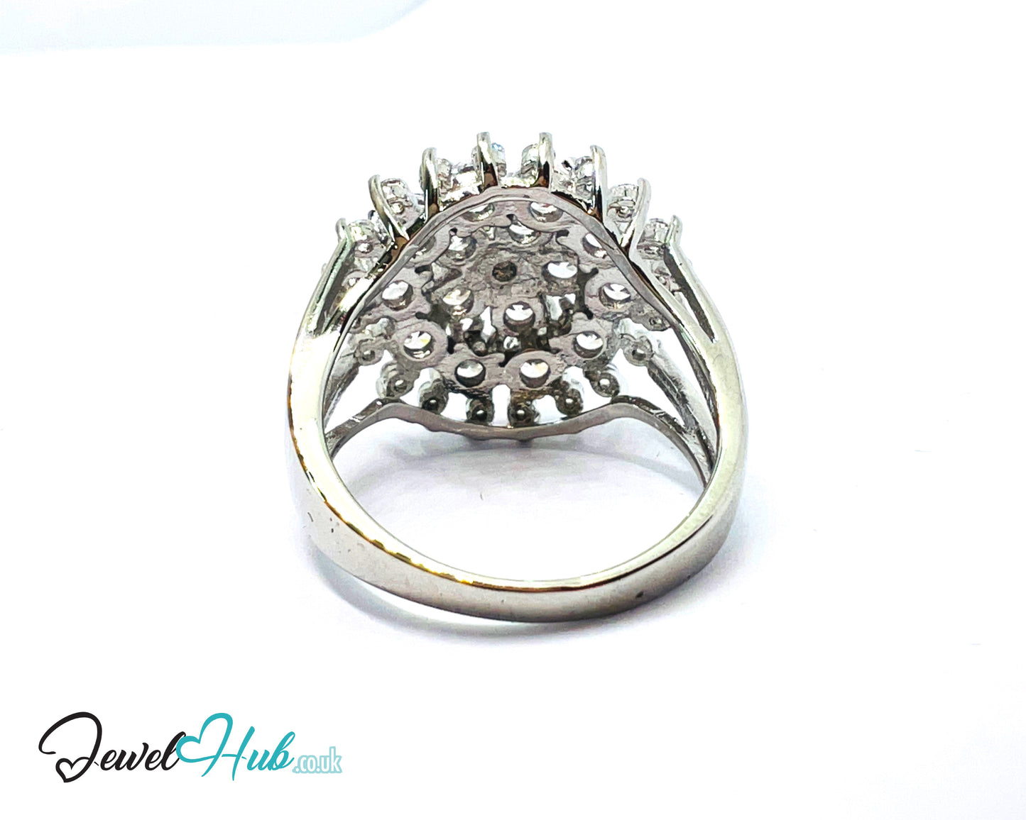 🔱 Royal Bloom Ring – Premium Copper · White K Plated · UK V · US 11 · Gemstone Cluster & Zirconia Halo