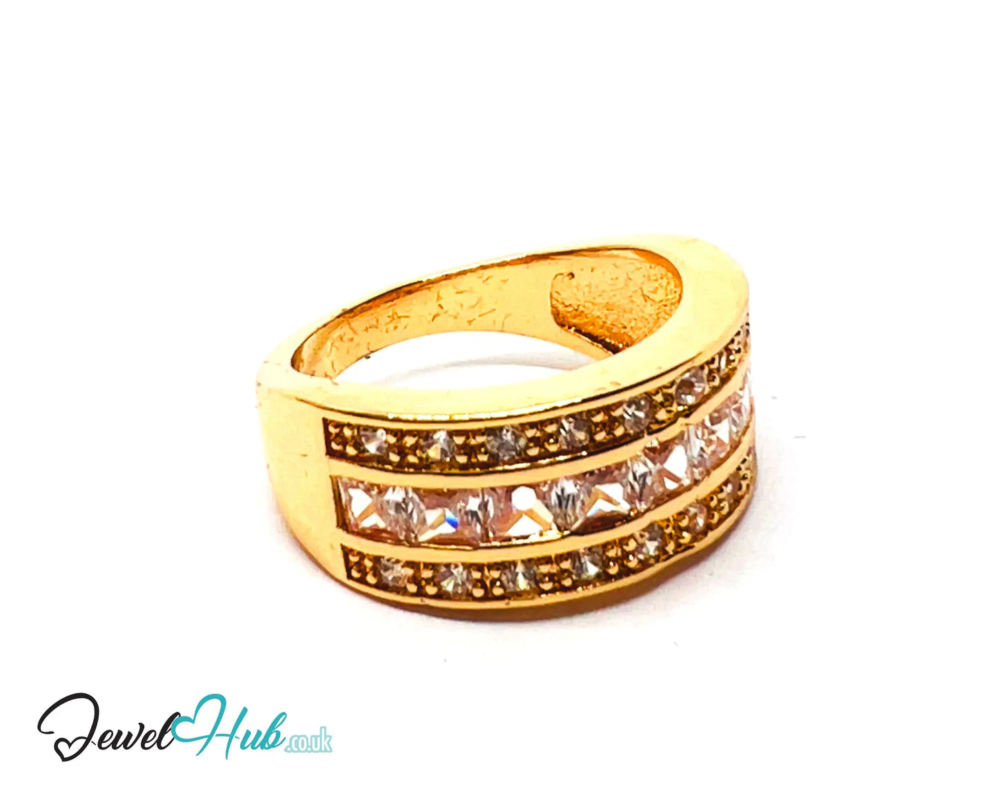 ✨ Golden Grid Ring – Premium Copper · Gold K Plated · UK O · US 7.5 · Pavé Diamond Pattern · Luxe Mini Statement CT