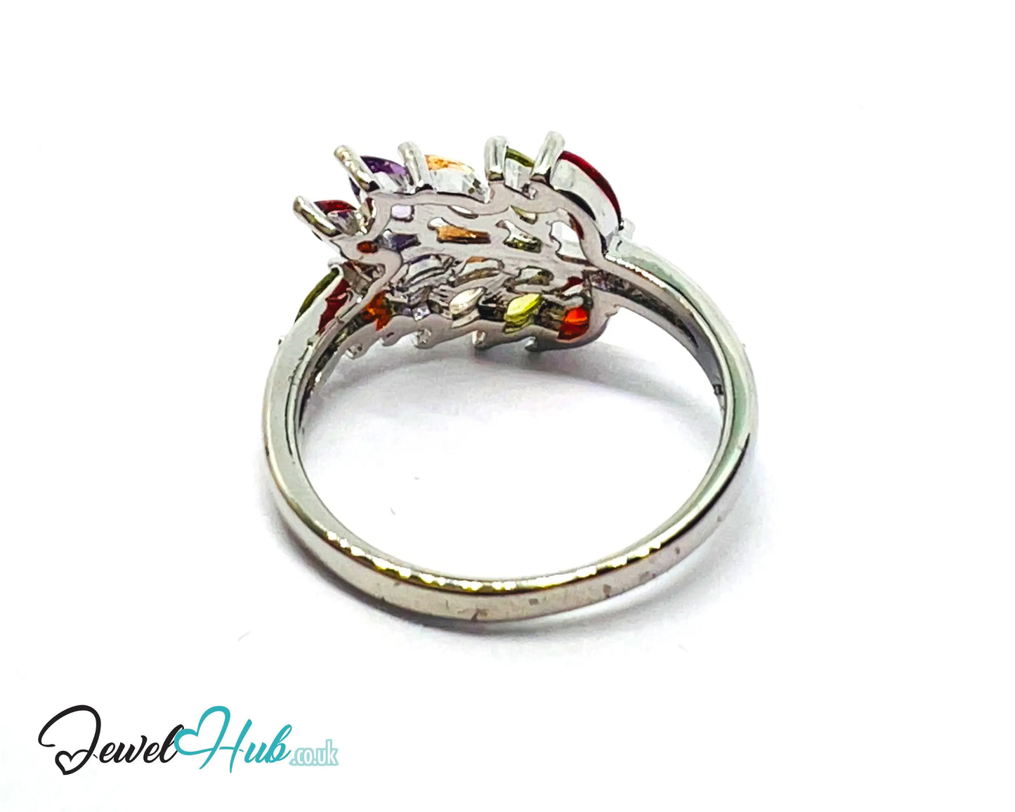 🔱 Frost Petal Arc Ring – Premium Copper · White K Plated · UK O · US 7.5 · Marquise-Cut Gem Cluster CT