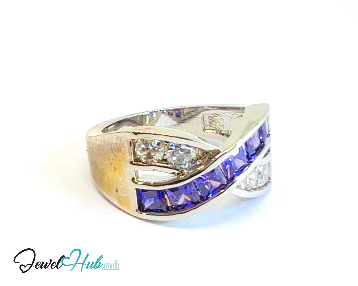🔱 Twin Row Radiance Ring – Premium Copper · White K Plated · UK K · US 5.5 · UK U · US 10.5 · Purple Gem & CZ Duo CT