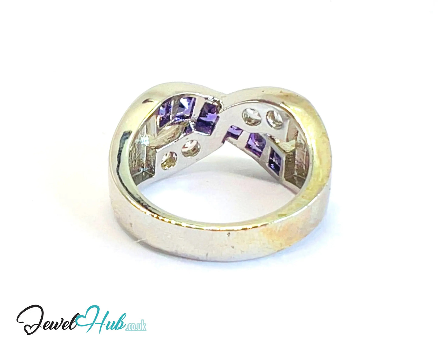 🔱 Twin Row Radiance Ring – Premium Copper · White K Plated · UK K · US 5.5 · UK U · US 10.5 · Purple Gem & CZ Duo CT