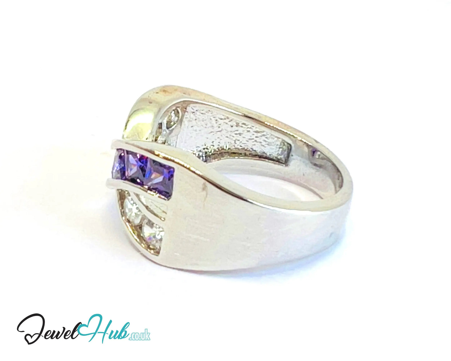🔱 Twin Row Radiance Ring – Premium Copper · White K Plated · UK K · US 5.5 · UK U · US 10.5 · Purple Gem & CZ Duo CT