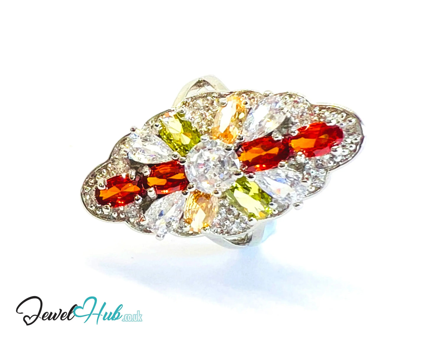 🔱 Garden Prism Ring – White K Copper · UK M · US 6.5 · Multicolour Gem Cluster CT