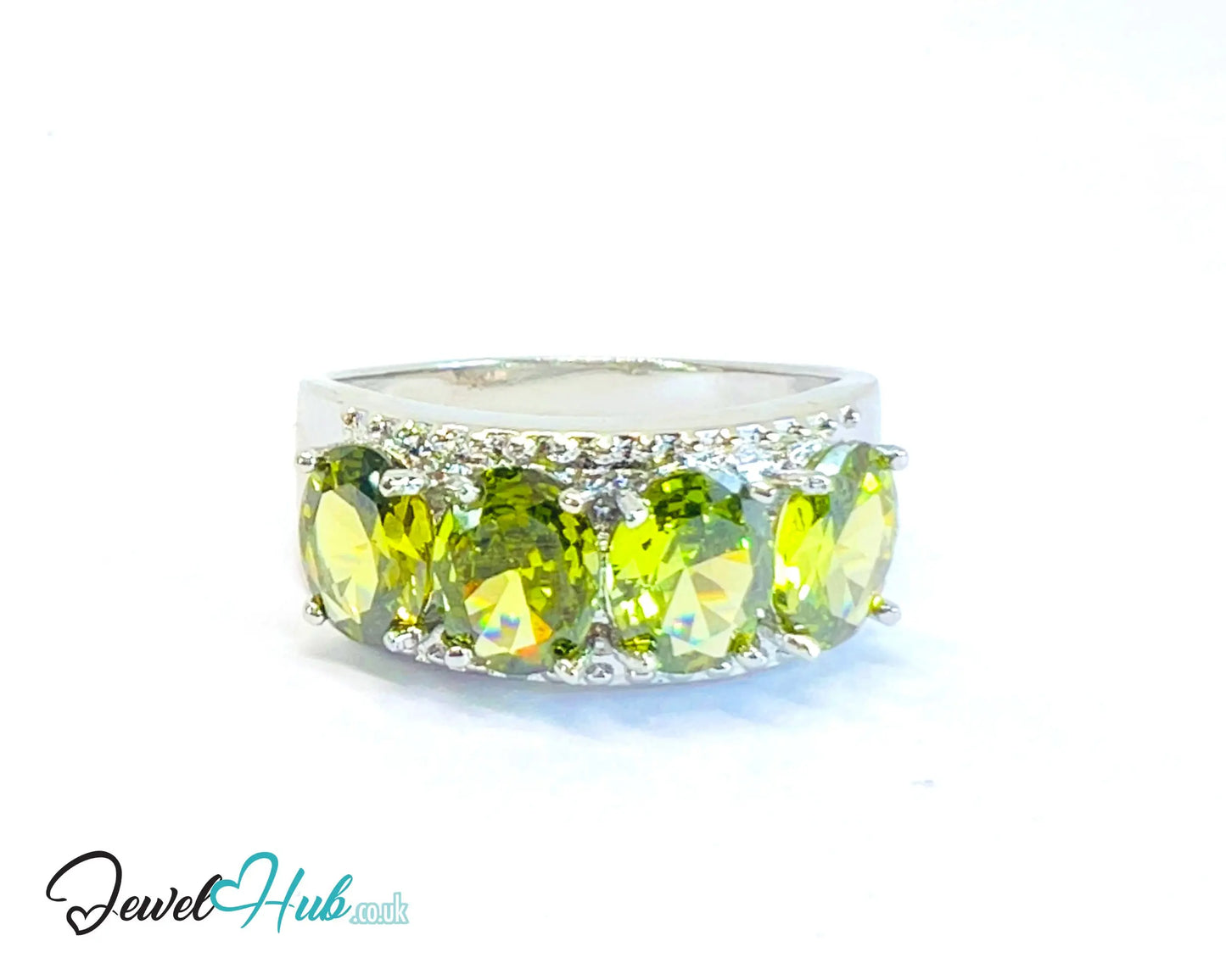 🔱 Verdant Crown Ring – White K Copper · UK U · US 10.5 · Four Green Gemstones CT