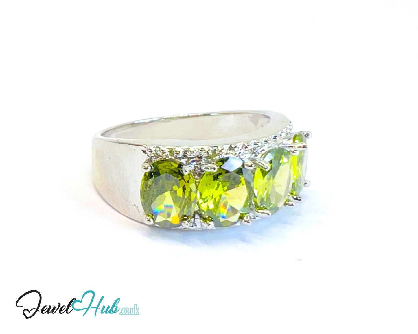🔱 Verdant Crown Ring – White K Copper · UK U · US 10.5 · Four Green Gemstones CT