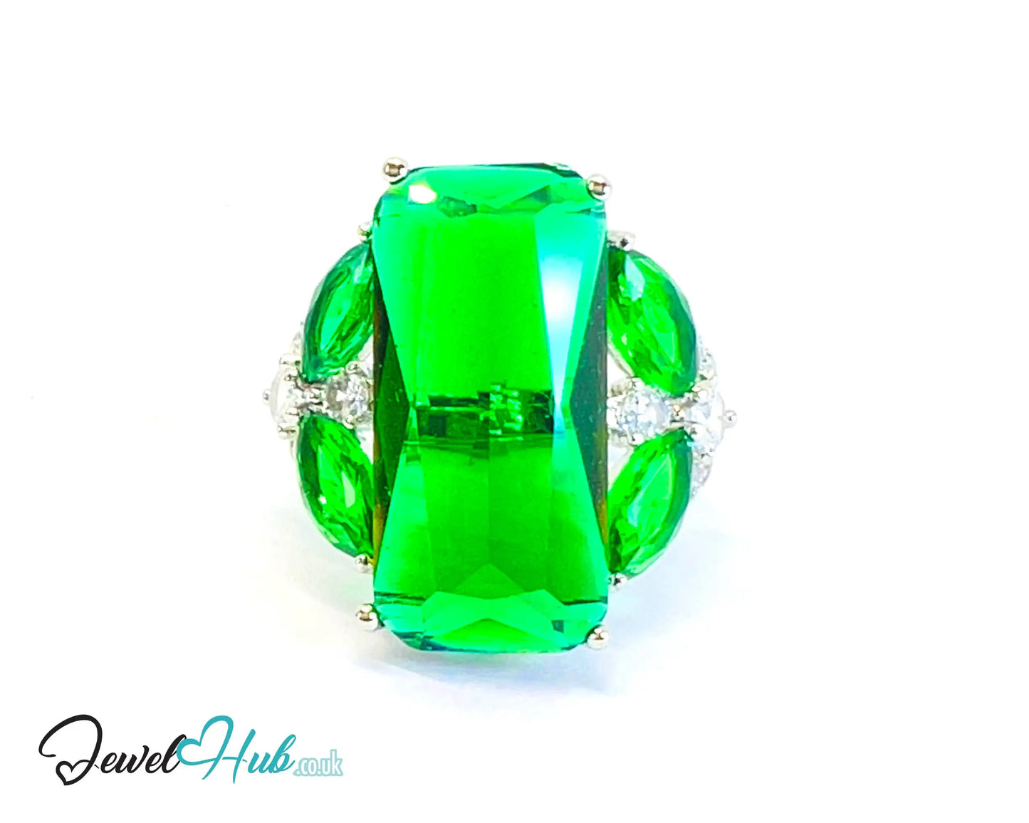 🔱 Verdant Pillar Ring – White K Copper · UK M · US 6.5 · Rectangular Green Center CT