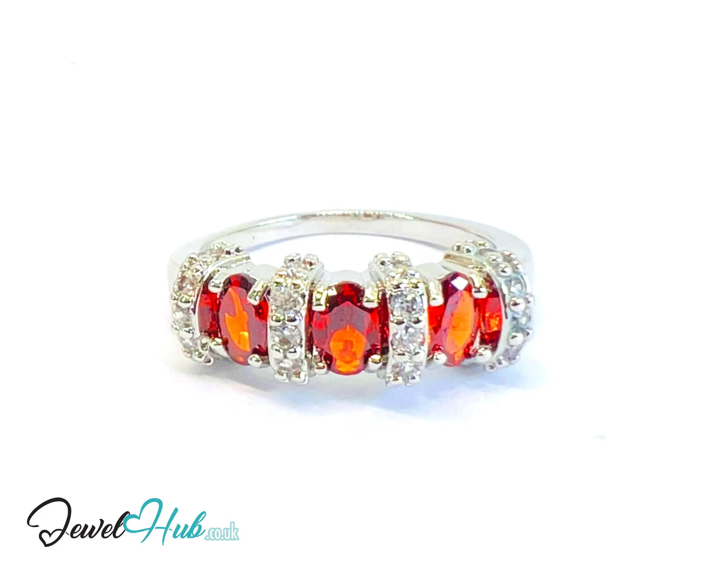🔱 Crown Bloom Ring – Ruby Edition · White K Copper · UK U · US 10.5 · Triple Ruby Cluster · CZ Halo CT