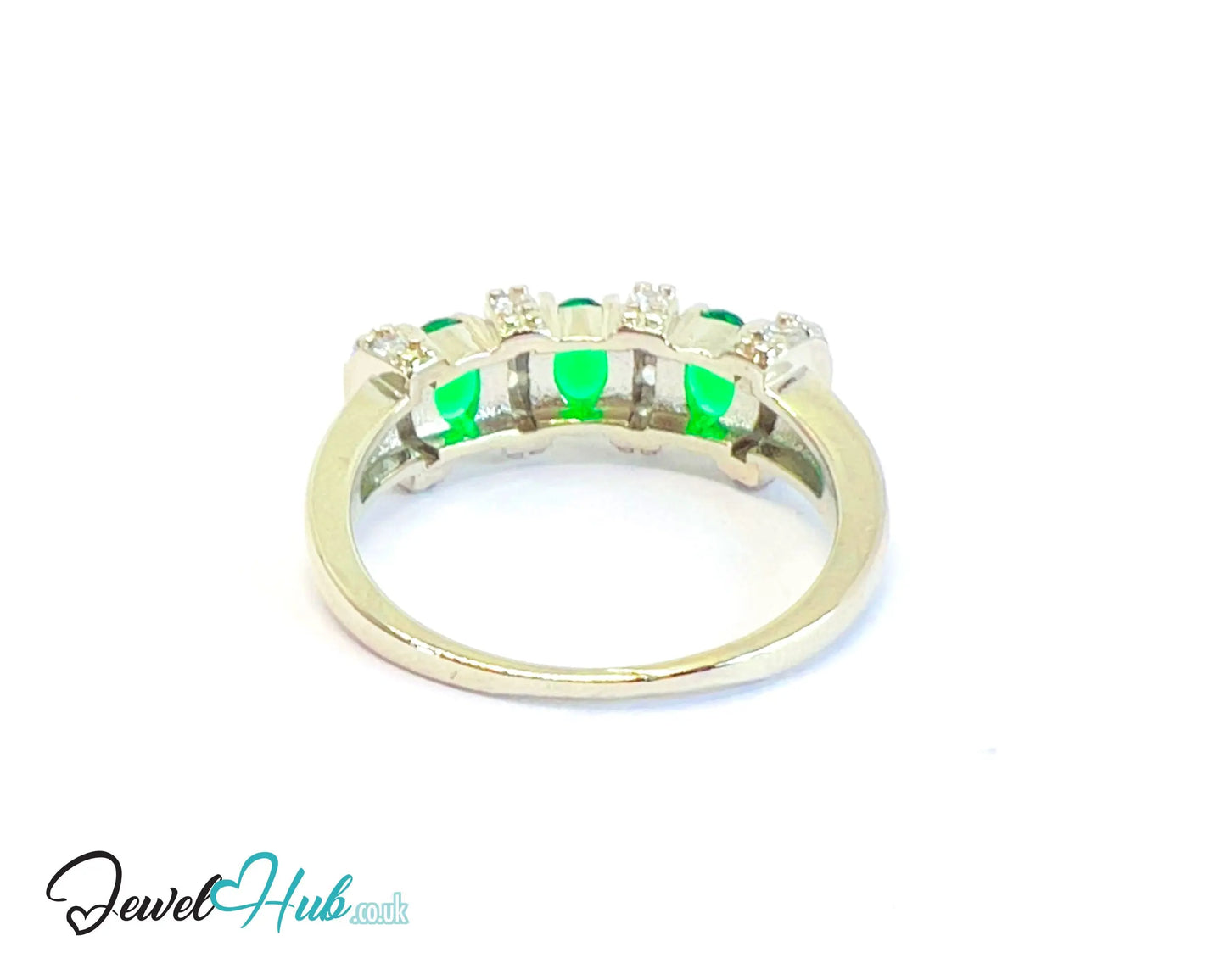 🔱 Crown Bloom Ring – Emerald Edition · White K Copper · UK U · US 10.5 · Triple Emerald Cluster · CZ Halo CT