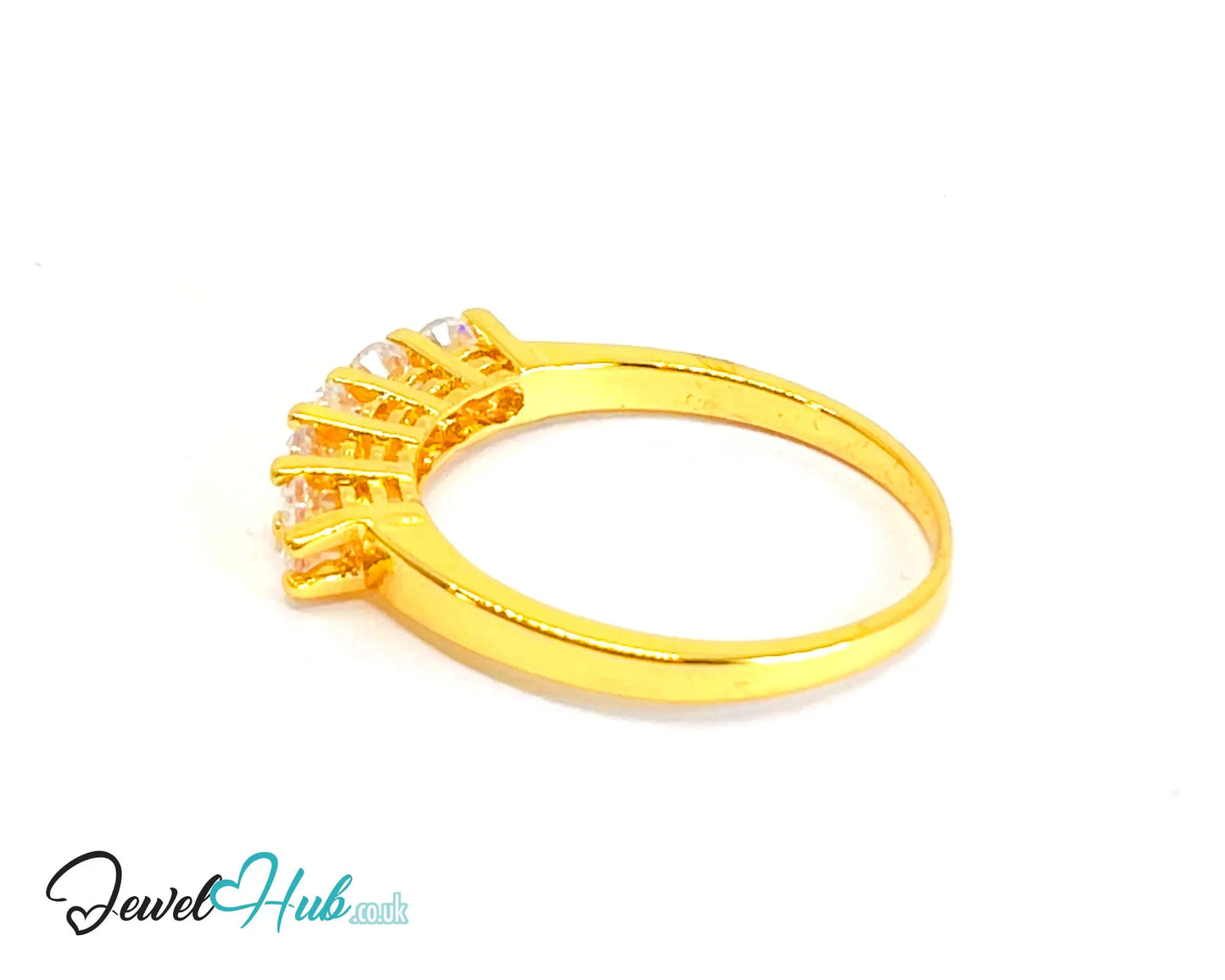🔱 Golden Quintet Ring – Gold-Plated Copper · UK R · US 9 · Five CZ Stones · Sculptural Symmetry CT