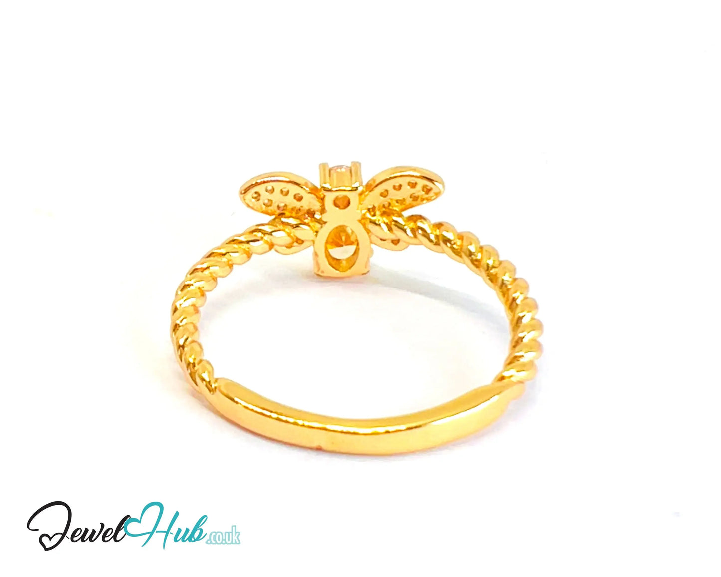 🔱 Honeylight Bee Ring – Gold-Plated Copper · UK S · US 9.5 · Light Orange Gem · CZ Wings CT
