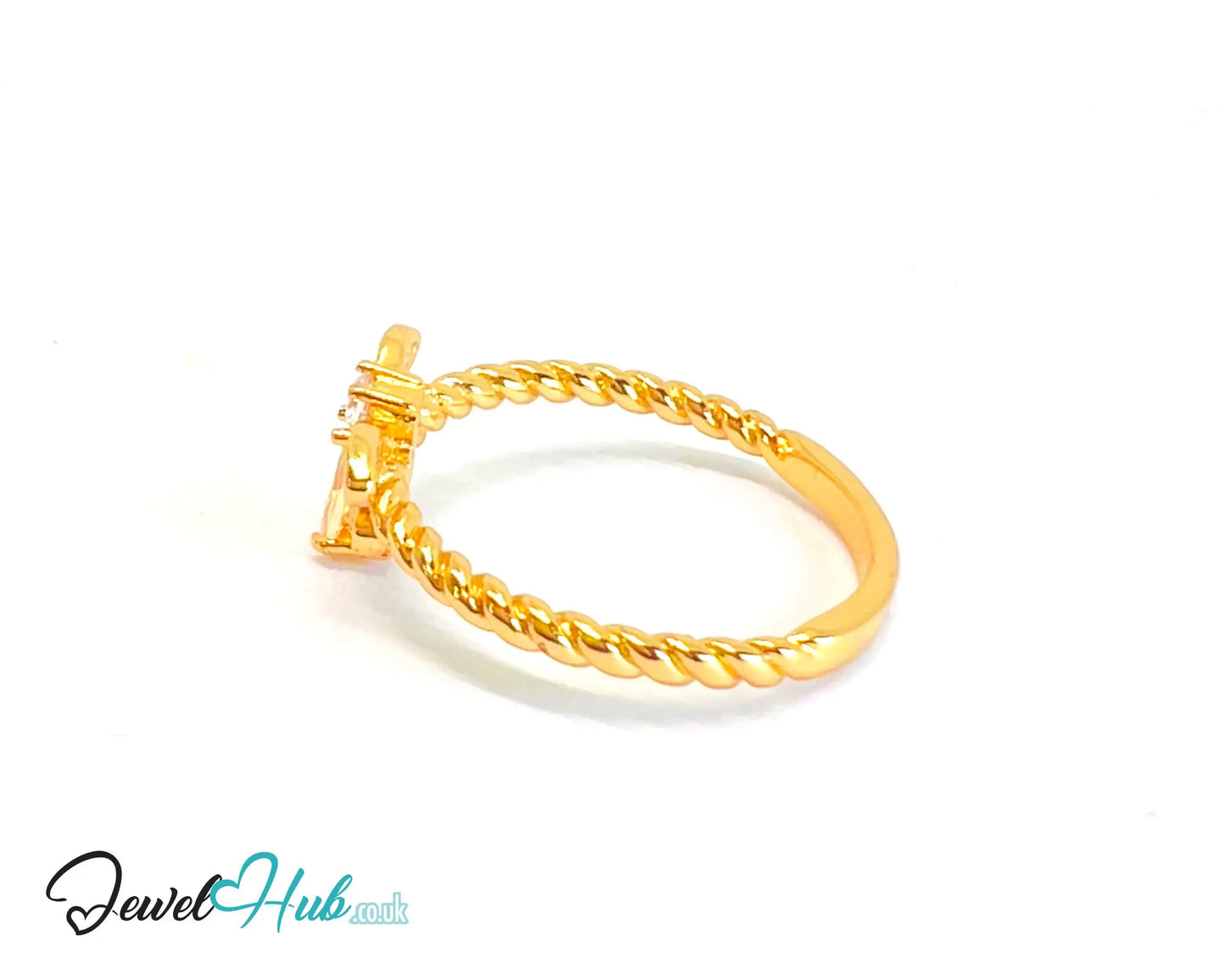 🔱 Honeylight Bee Ring – Gold-Plated Copper · UK S · US 9.5 · Light Orange Gem · CZ Wings CT