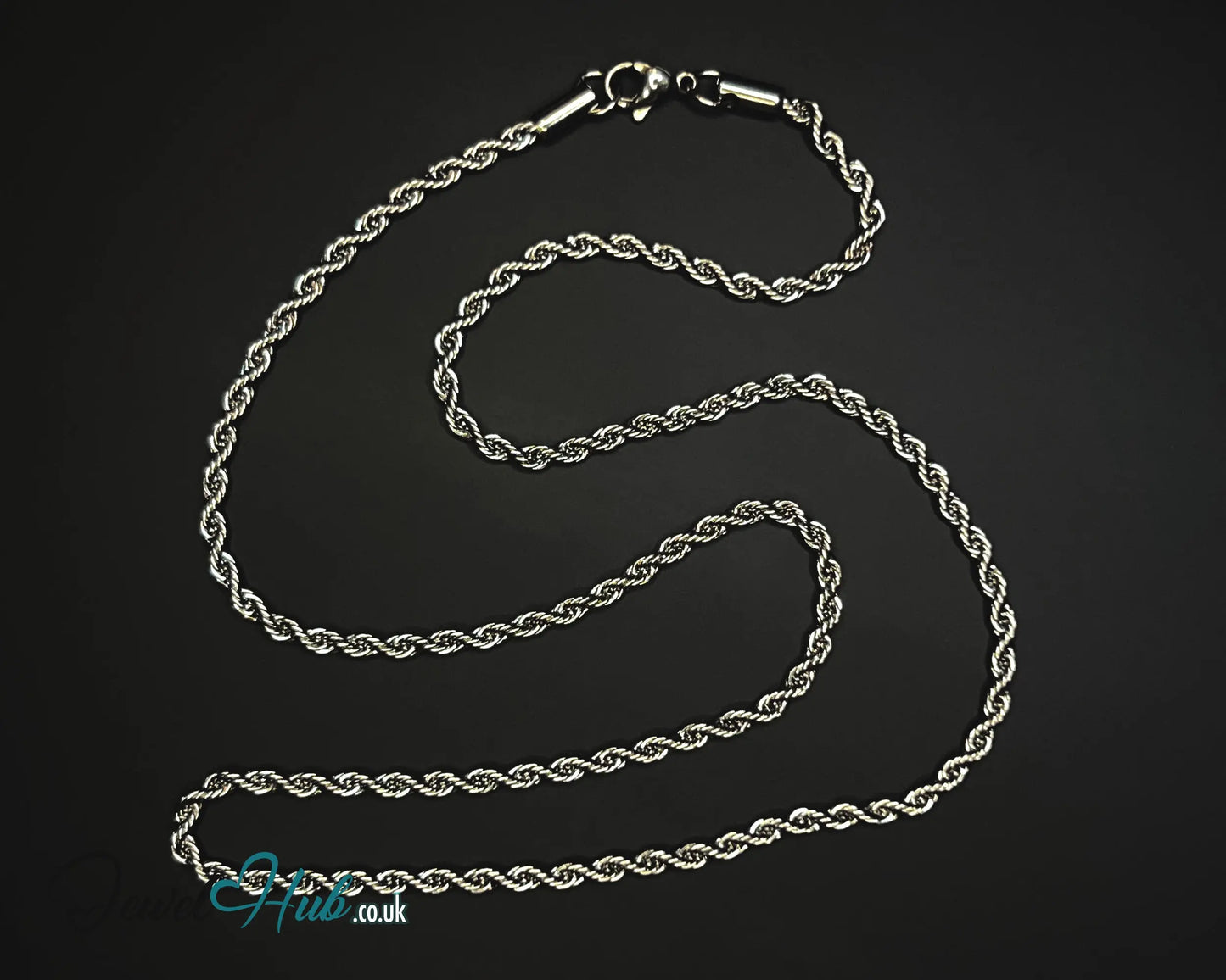 🌀 Twisted Stainless Steel Necklace – 3mm Rope Chain | 55cm Length CT