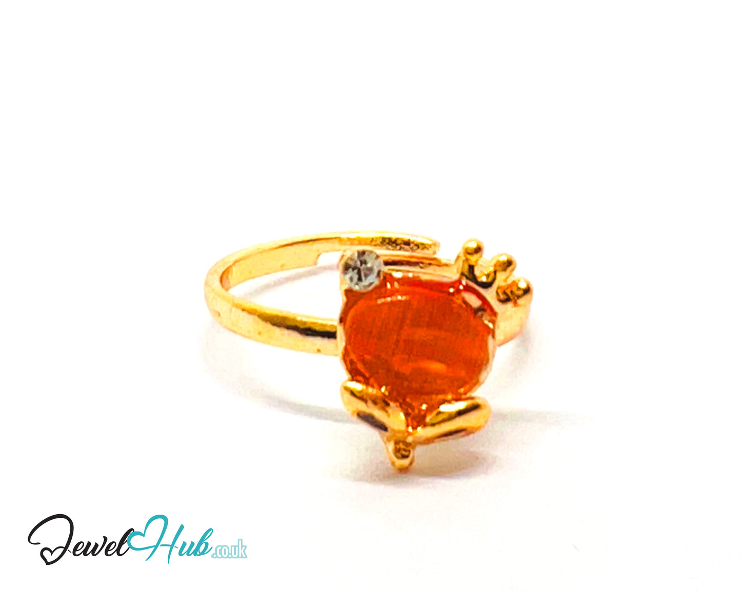 🐭✨ Flying Mouse Ring – Zinc Alloy · Adjustable (J/K/L) · Orange Resin & Zirconia · Symbolic