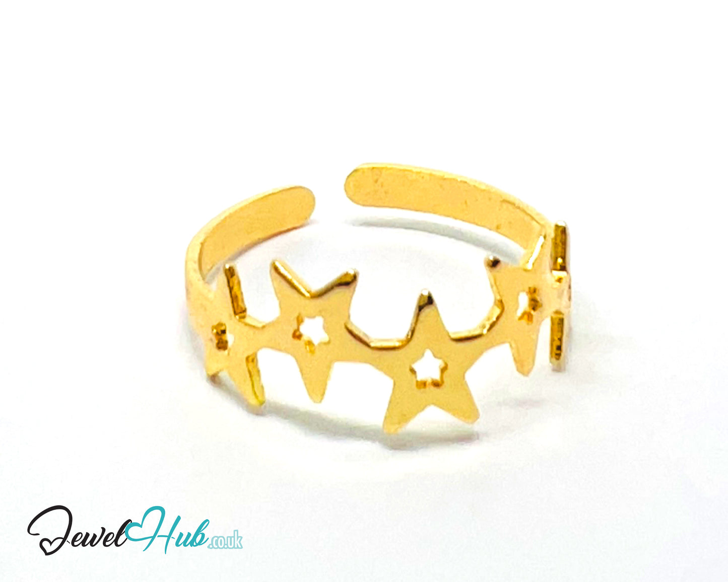 🌟 Gold Star Cluster Ring – Zinc Alloy · Adjustable (L/M/N) · Three-Star Design