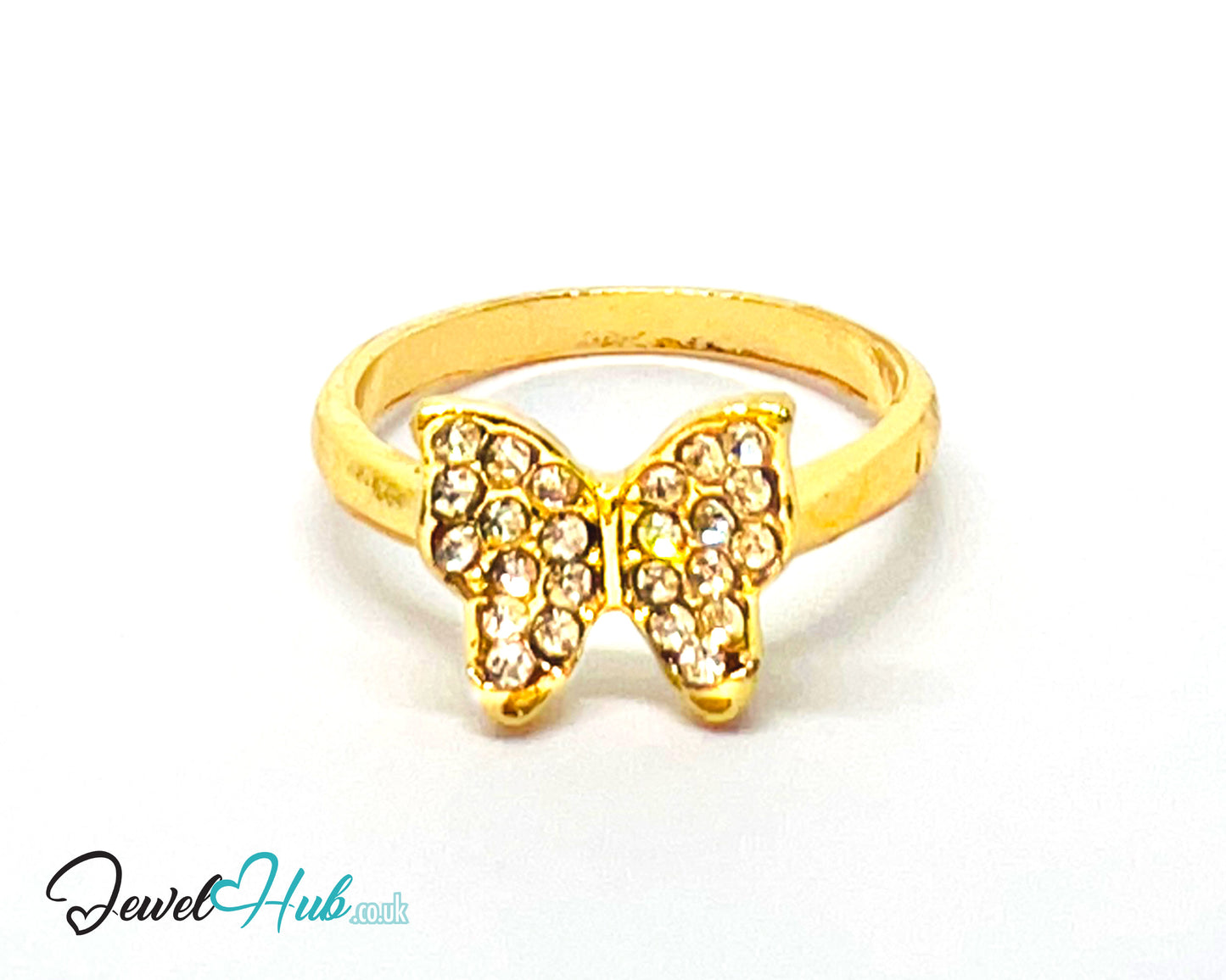 🎀 Gold Bow Ring – Zinc Alloy · UK L · US 6 · Pavé Synthetic Zirconia · Gold-Tone Finish