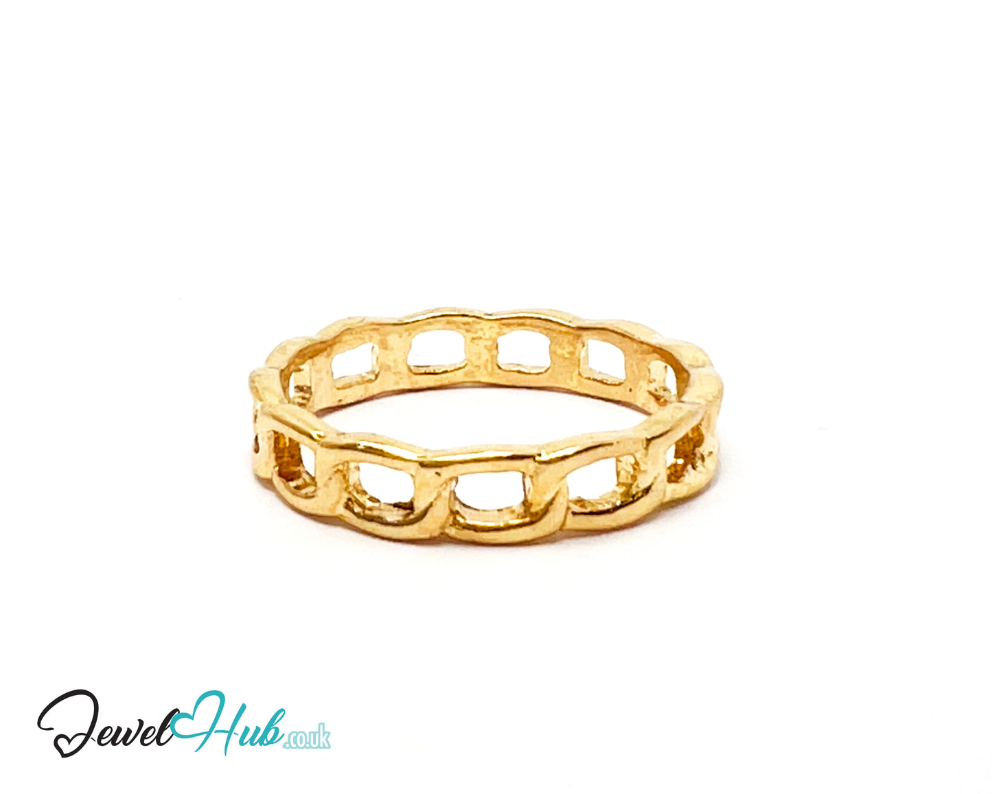 ▭ Gold Link-Frame Ring – Zinc Alloy · UK Q · US 8.5 · Rectangle Cutout Chain Motif · Polished Gold Finish