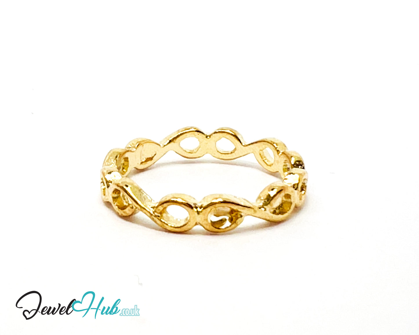 ∞ Gold Interlock Mini Ring – Zinc Alloy · UK M · US 6.5 · Sculptural Loop Motif · Polished Gold Finish