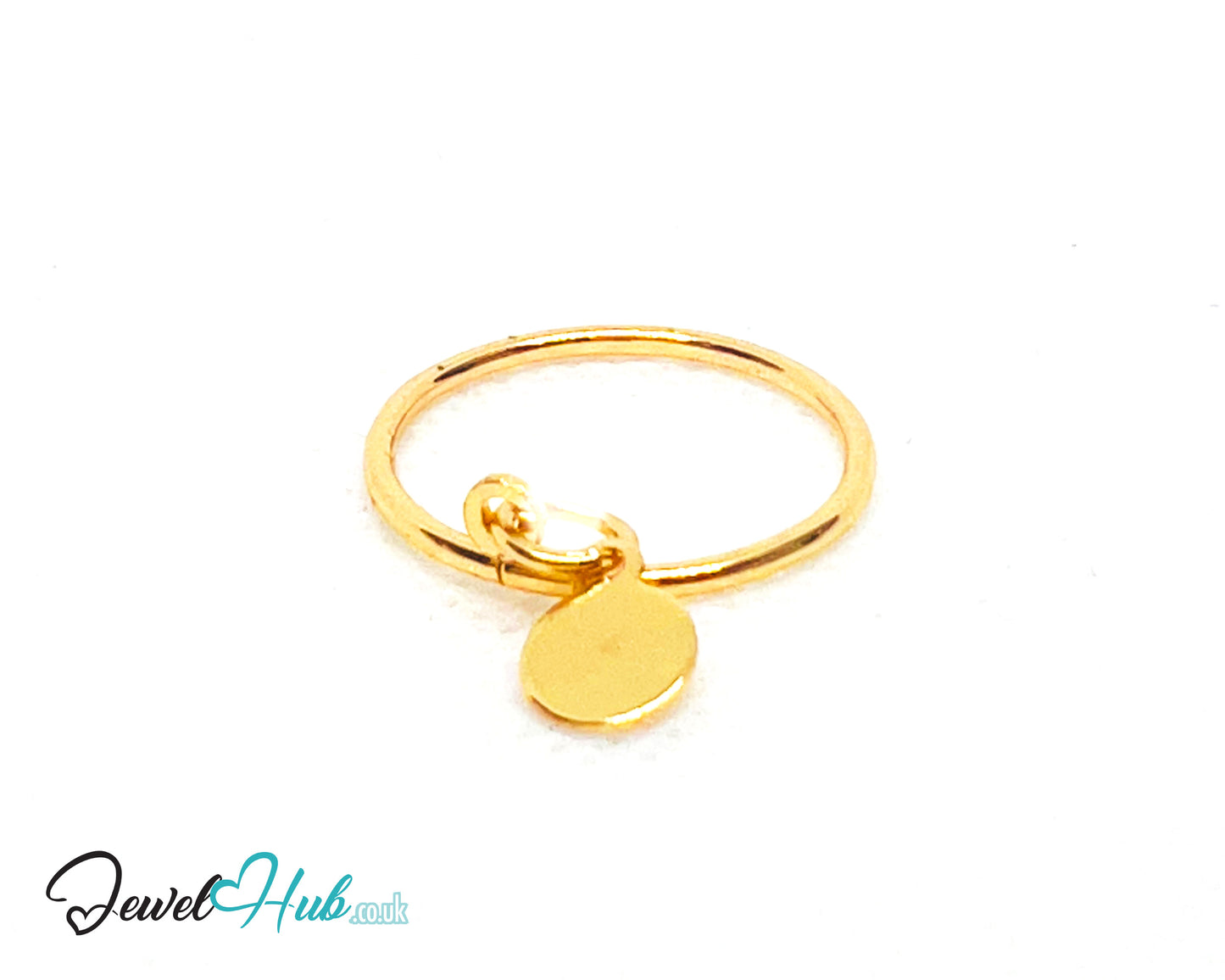 ✨ CharmDrop Ring · UK N · US 7 · Minimalist Zinc Gold Plated · Dangling Disc Accent