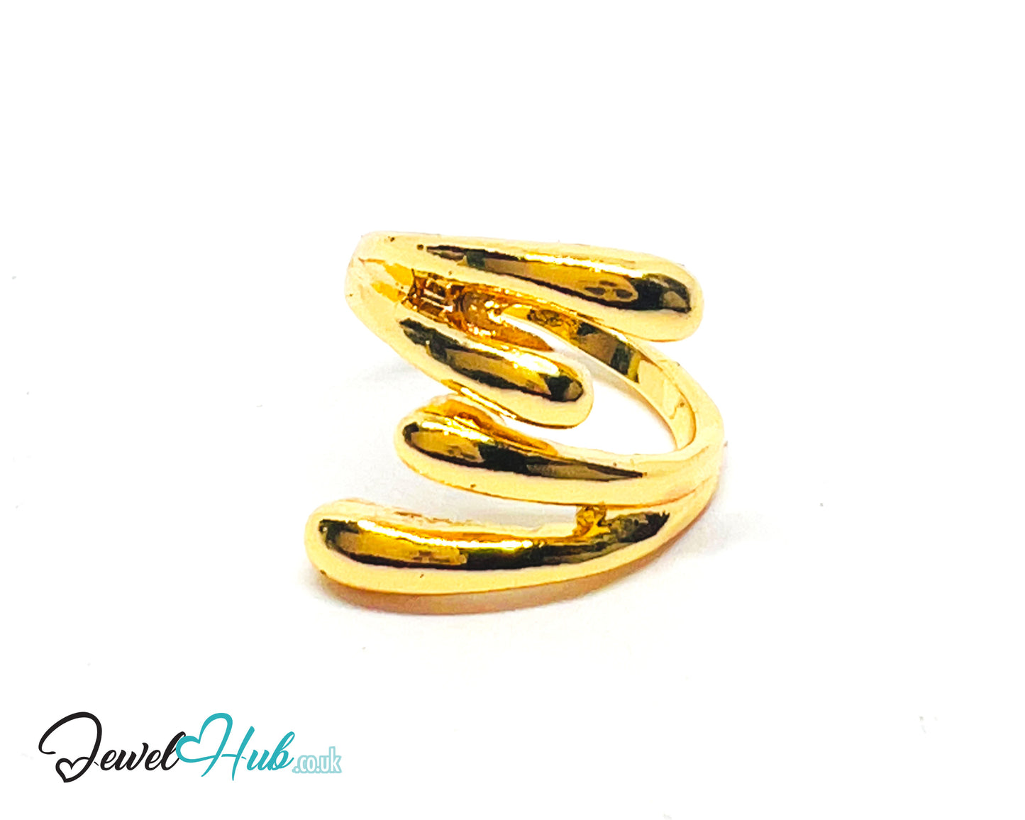 💛 Spiral Loop Gold-Plated Zinc Ring · UK K · US 5.5 · Open Band · Sculptural Swirl