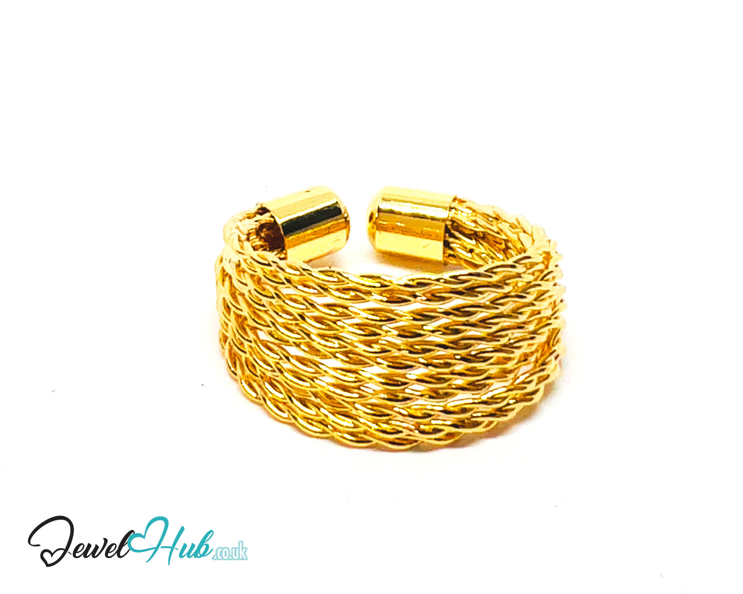 💛 Braided Arc Zinc Gold Plated Open Ring UK O · US 7.5 · Textured Statement