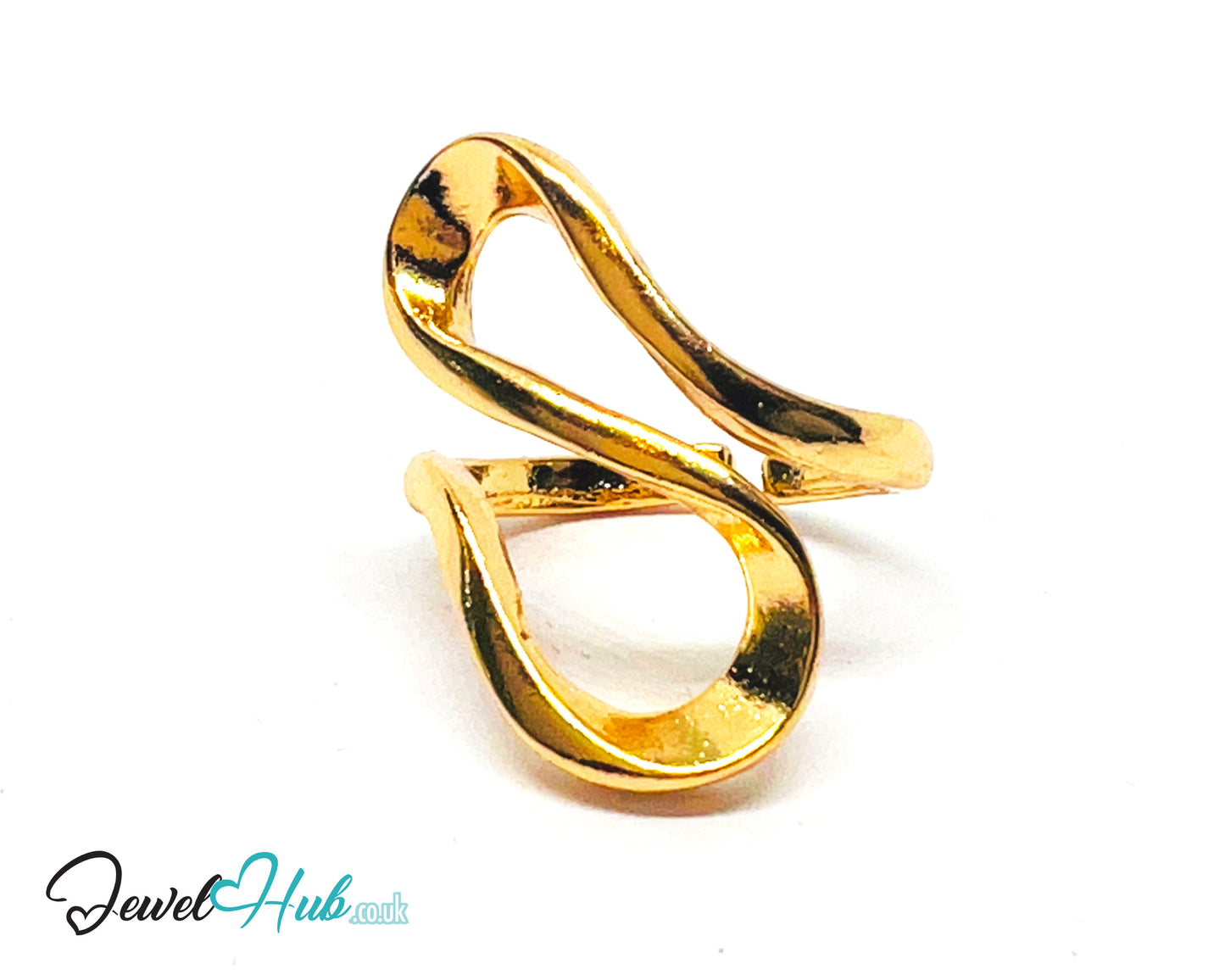 💛 Golden Drift Sculptural Wavy Ring · Zinc Gold Plated · UK H · US 4 · Petite Statement