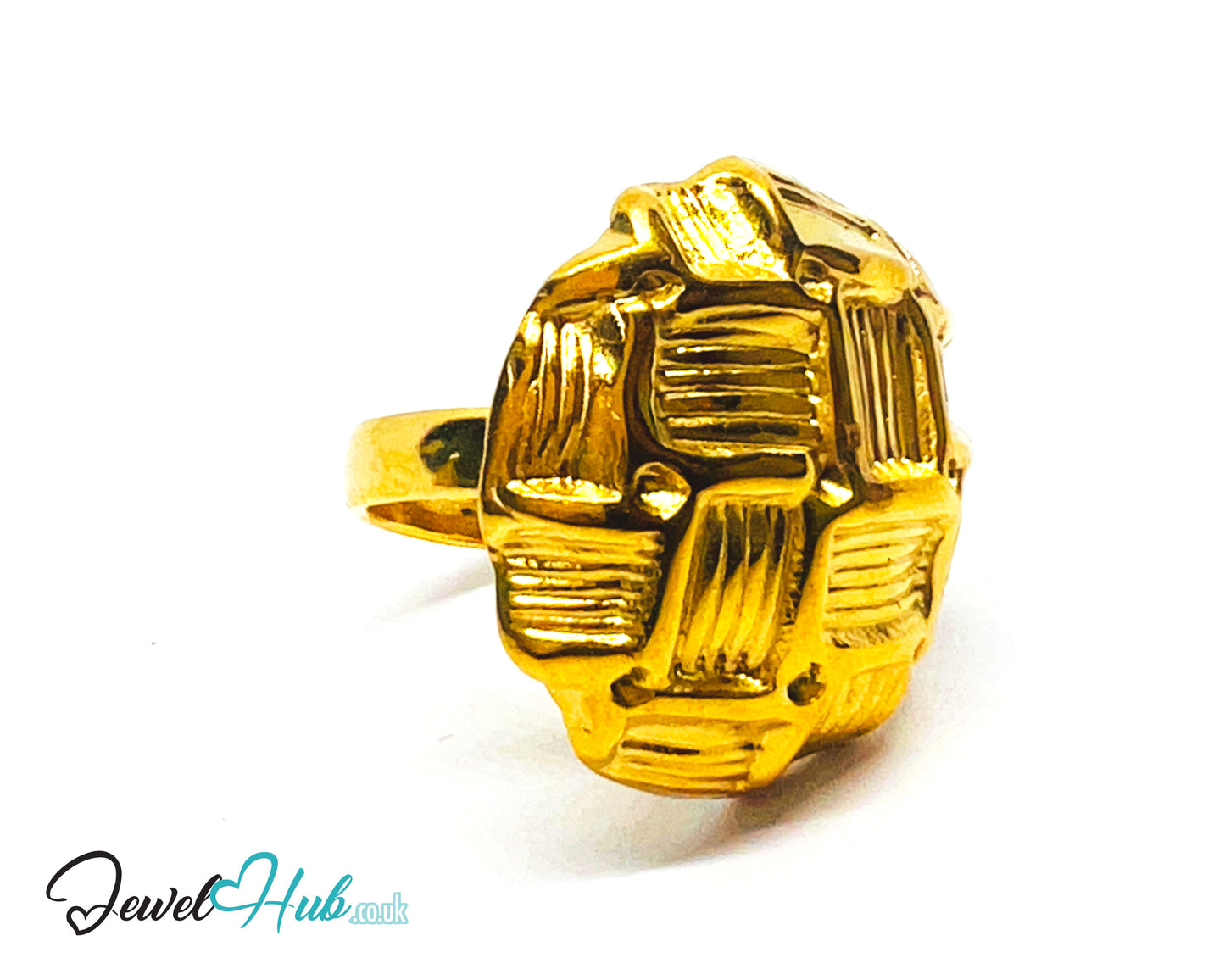 📐 Gridform Gold Plated Texture Ring · Zinc Alloy · UK M · US 7 · Geometric Statement